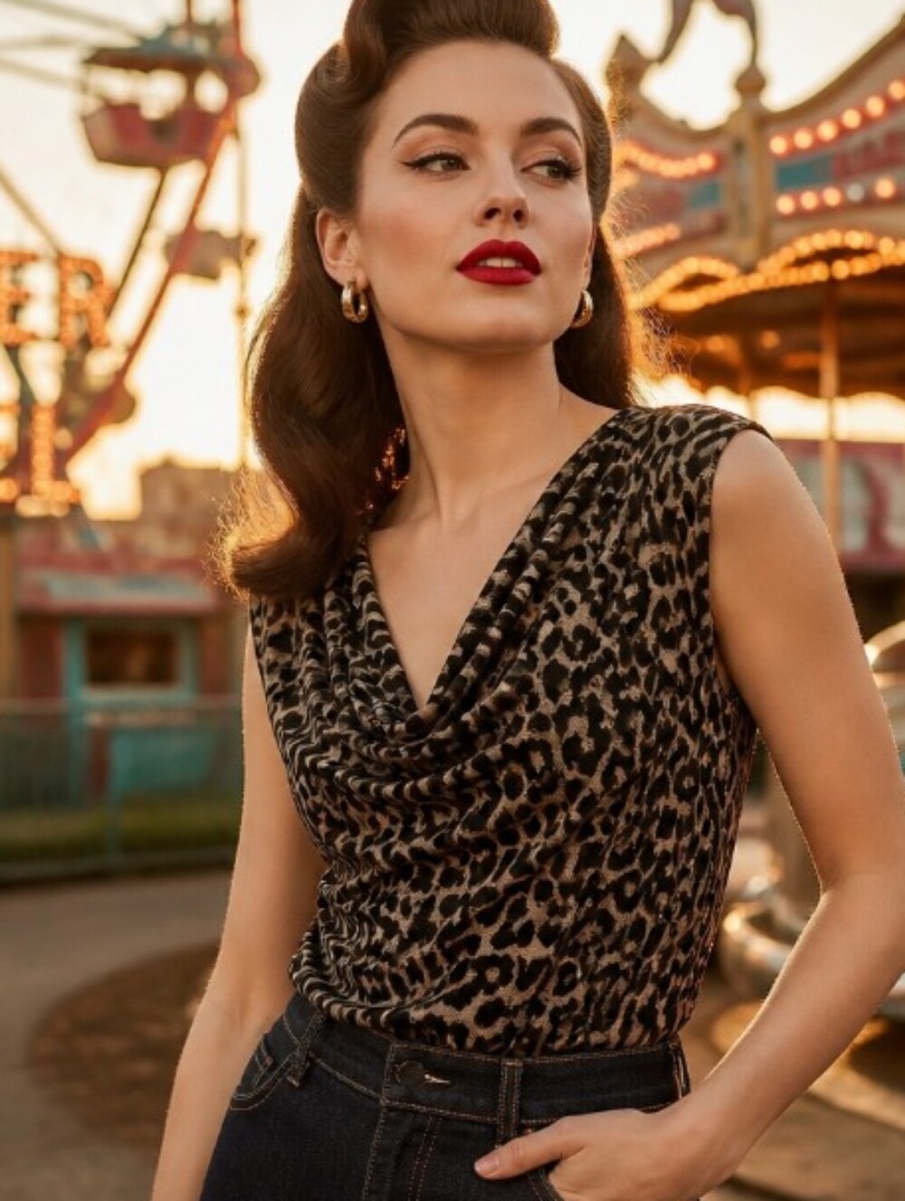 Michael Kors Leopard Print Cowl Neck Camisole - Black, Brown